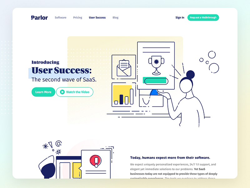 User Success Marketing Page branding color blocking corpo art design illustration line art website