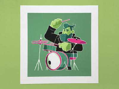 Drummer Print art print beard drum drum kit drum sticks drummer giclee giclee print illustration kick drum leather jacket music print shop snare symbol