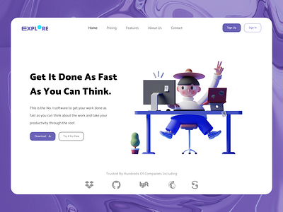 Explore — Hero Header Design 3d 3d illustration 3d landing page abstract clean design graphic design hero header landing page light mode minimal typography ui ui design user interface ux visual design webdesign website work space