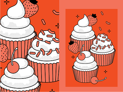 Yummy Cupcakes branding cake cherries cherry cupcakes design flat illustration graphic design graphic illustration icon illustration logo sprinkles strawberries typography vector