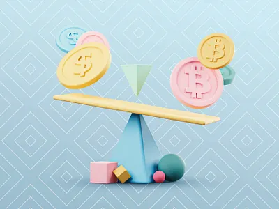 UI8 | Balance between real and virtual money 3d bitcoin blender blendercycles blockchain cinema4d crypto cryptocurrency cycles icon illustration litecoin redshift trend