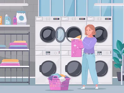 Landry composition cartoon clothing communal flat illustration laundry vector washing