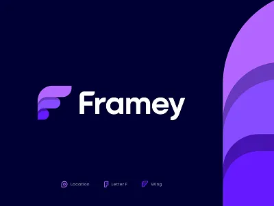 Framey Approved Logo arrow booking branding fly icon identity letter f location logo map mark marker photo pin schedule share social travel typography wing