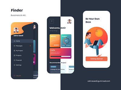 Finder application bussiness chartiz dark mode freelancer light mode mobile ui product design ui kit zicon