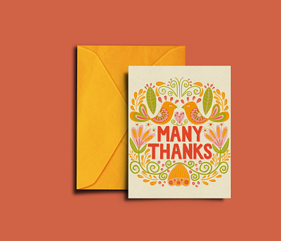 Folk Art Thank You Card card design design folk art graphic design hand lettering illustration illustrator texture typography vintage