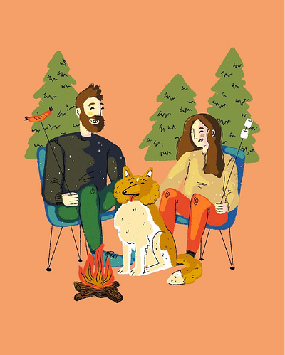 Gathered Round the Campfire camping design dog illustration illustration portrait sustainability the great outdoors