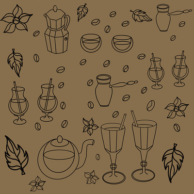 coffee pattern, coffee grain pattern, turk for brewing coffee a picture for a business card design illustration illustrator logo postcard set for printing on a picture set for printing on posters ui vector