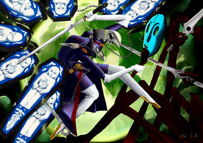 Thanatos Persona commission digital fan art gaming illustration magician painting persona persona 3 smt