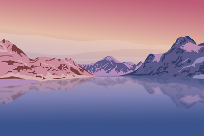 Sunrise on lake art dawn design flat graphics illustration illustrator lake landscape landscapeillustration mountains sunrise sunset vector