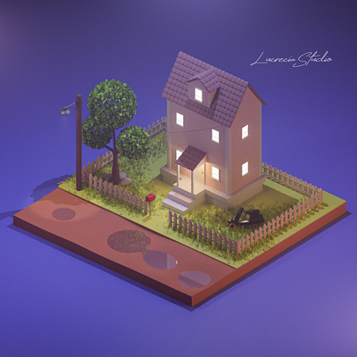 Classic House at Night 3d art 3d design 3d illustration blender 3d creative design graphic design isometric design