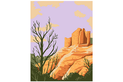 Cutthroat Castle Ruins in Hovenweep National Monument WPA Art forest