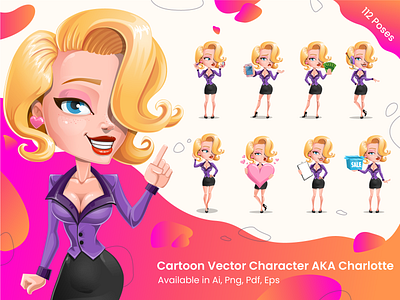 Cartoon Blonde Business Woman Character Design attractive blonde cartoon character clothes colorful corporate cute design female girl graphic hair illustration pretty skirt vector woman