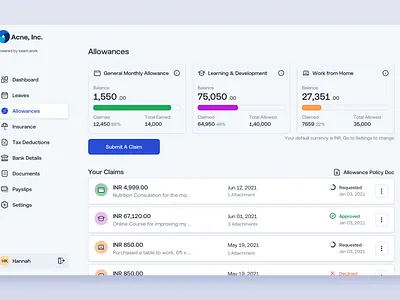 Allowances Dashboard allowances app claim dashboard kaamwork sketch uiux user experience user interface ux web app