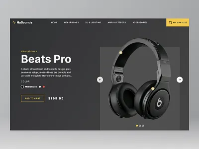 Headphones Product Page clean dark ecommerce headphones mobile music ui web design website yellow