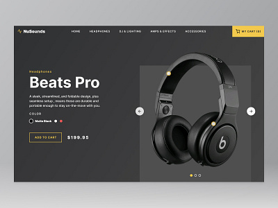 Headphones Product Page clean dark ecommerce headphones mobile music ui web design website yellow