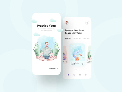 Yoga & Meditation App breath chilling clean fitness app health app illustrations ios mobile app meditation app mindfulness minimal mvp physiotherapy relaxing stress app training app ui ux wellness yoga app yoga practice