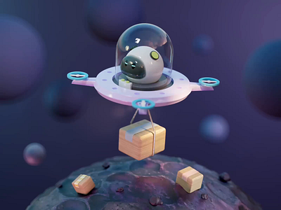 Space shipping 3d 3d character 3d illustration animated animation c4d character cinema4d color illustration material motion planet redshift render shipper shipping space texture ufo