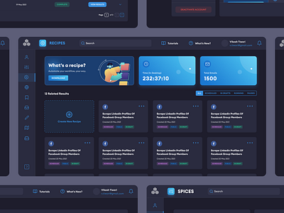 TexAu Dashboard Dark Theme automation dasboard design data extraction digital marketing lead generation workflow