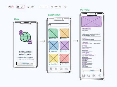 Buddy App Wireframes - Dojoit.com app dojoit future hi fi hi fidelity high fidelity meeting mockup prototype ui ux whiteboard wireframe wireframes wireframing workenvironment