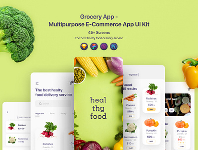 Grocery App - Multipurpose E-commerce App UI Kit ecommerce food fruits grocery grocery app minimal online order online shopping order service service app stuff design trendy ui vegetable