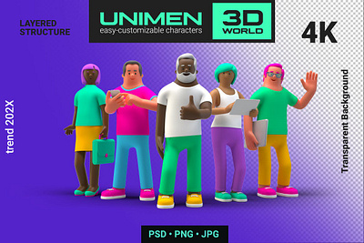 Team 3D People Teamwork on Transparent Background 3d background character funny girl happpy illustration man people pose team teamwork transparent unimen woman