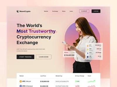 Cryptocurrency Exchange Website app binance bitcoin coin cryptocurrency cryptocurrency trading doge ethereum icon stock stock market stock trading table token trading trading website ui uiux web app web design