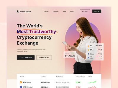 Cryptocurrency Exchange Website app binance bitcoin coin cryptocurrency cryptocurrency trading doge ethereum icon stock stock market stock trading table token trading trading website ui uiux web app web design