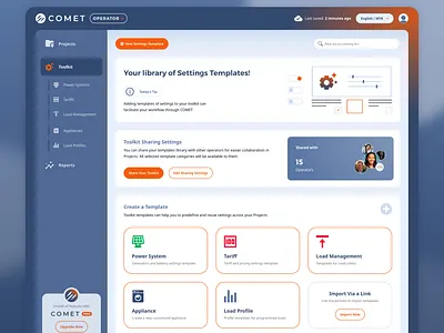 Toolkit (Settings Library) Dashboard UI branding dashboard design energy illustration library minimal sharing templates toolkit ux