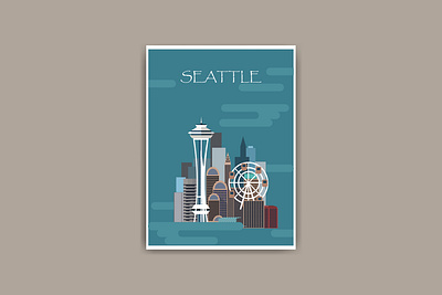 Seattle, Washington 2d design digital illustration illustrator poster print project seattle travel usa vector