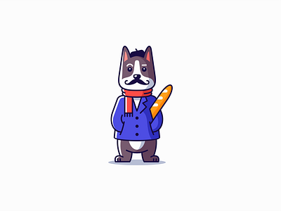 Artist Dog Illustration adorable animal artist baguette cartoon character cute design dog flat illustration mark mascot modern moustache pet puppy vector