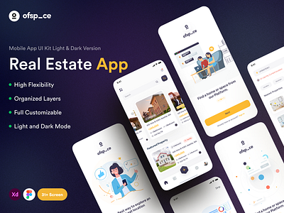 Real Estate App I UI Kit agency app branding design design resource graphic design illustration ios app ofspace property property app real estate real estate app real estate branding ui design ui kit ui8 uiux design