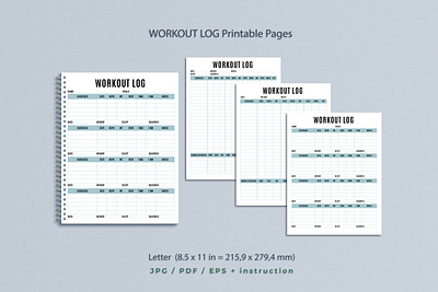 Workout log printable. 3 personal planner pages downloadable. black letters blue and black blue and white blue color design downloadable page graphic design lined page notebook planner pages printable pages sport vector vector page white background workout log