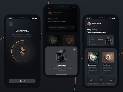 Coffee Machine Mobile Application app application coffee dark design elements graphic design layout mobile smart style ui ux design