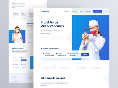 Vaccination - Vaccine landing page website clean corona coronavirus covid covid19 doctor halthcare health hospital medic medical medicine pandemic ui ux vaccine virus web web design website design