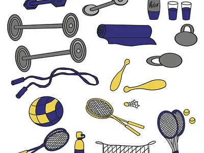 sports pattern, tennis rackets,tennis balls,badminton rackets a picture for a business card design illustration illustrator logo postcard set for printing on a picture set for printing on posters ui vector