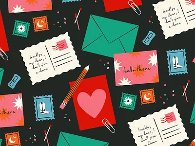 Snail mail pattern envelope feminine illustration letter pattern pencil school supplies snail mail surface pattern texture vintage