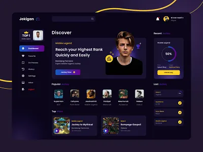 Game Online Jockey Dashboard Exploration - Jokigan app design game game online jockey ui ui design uidesign uiux ux web web design