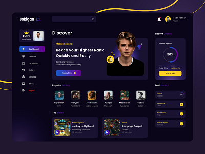 Game Online Jockey Dashboard Exploration - Jokigan app design game game online jockey ui ui design uidesign uiux ux web web design