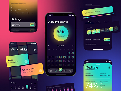 Habit Builder App Design app app design application dark theme design design studio graphic design habit habit app interaction interface mobile mobile design mobile screens mobile ui ui ui design user experience user interface ux