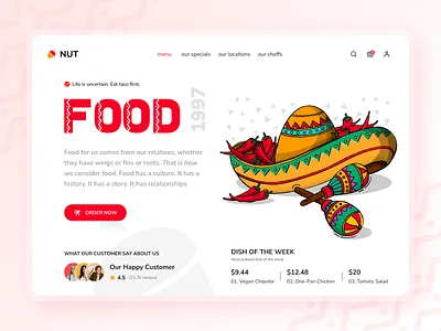 NUT A Food Delivery Landing Page adobe branding chef app design eat eating food food delivery landing page food delivery service landing page landingpage mexican mexican style taco ui ux web landing page website