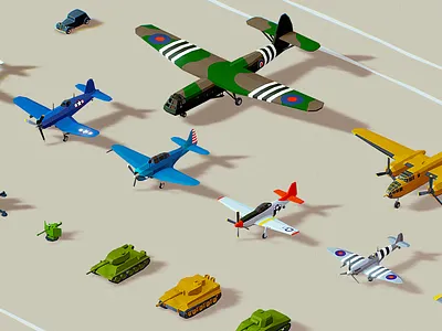 Low Poly War Pack 3:0 3d assets color game illustration isometric lowpoly models planes polyperfect war ww2