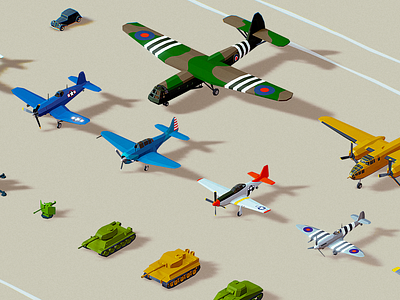 Low Poly War Pack 3:0 3d assets color game illustration isometric lowpoly models planes polyperfect war ww2