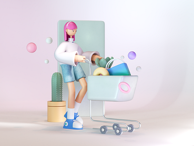 3D Shopping girl 3d 3d girl 3d modeling 3d shopping character character design clean design eshopping illustration illustration agency illustrator krixi modeling moyo render shopping shopping cart