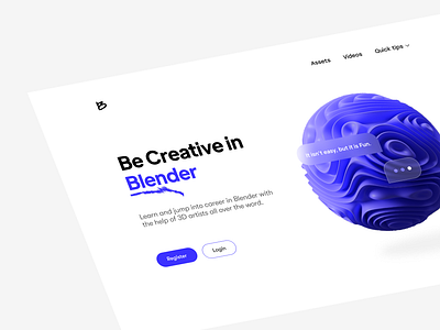 Blender - Tutorial Landing Page 3d design illustration logo minimal typography ui ux web