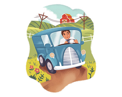 Country Vet car childrens country driving farm farmland hills illustration kids road rural truck vet