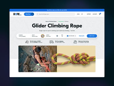 Rope.com Interface adventure climbing ecommerce exercise hero homepage interface outdoors rope ui web website