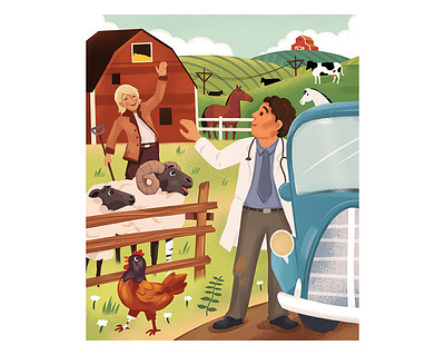 Country Vet IV animals barn country doctor farm farmer kids illustration rural truck vet