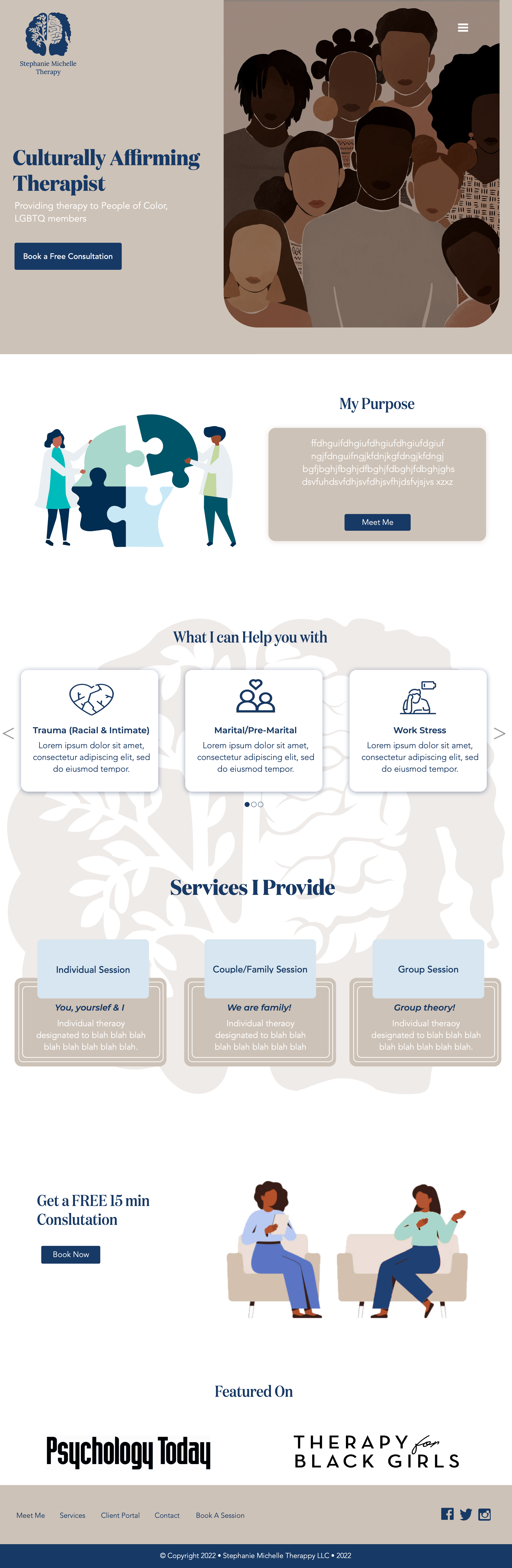 Stephanie Michelle Therapy - www.smichelletherapy.com anxiety branding culture depression design free consultation graphic design logo marital therapist stress therapy typography ui ux