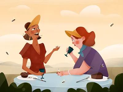 old ladies talking bee character character design cocktails color cute digital art drinks fat illustration ladies old lady personage procreate speaking summer texture vector woman womans
