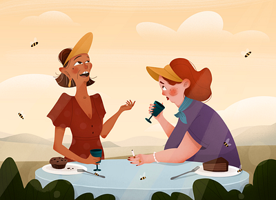 old ladies talking bee character character design cocktails color cute digital art drinks fat illustration ladies old lady personage procreate speaking summer texture vector woman womans